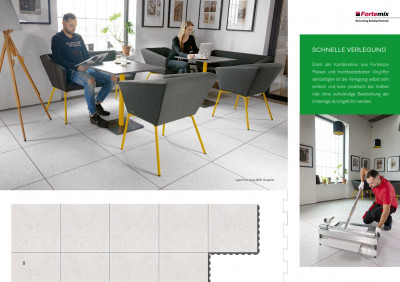 SCHNELLE VERLEGUNG: Dank der Kombination aus Fortelock--Fliesen und hochbelastbaren Vinyl-Bodenbelägen ist die Verlegung selbst sehr einfach und kann praktisch bei Vollbetrieb ohne aufwändige Bearbeitung der Unterlage durchgeführt werden